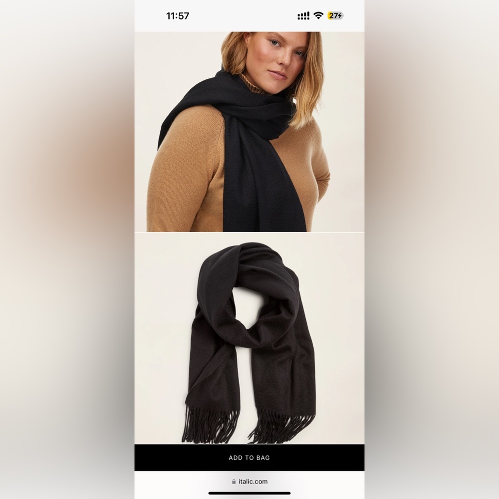 NWOT Italic Cleo Oversized Cashmere Scarf in Black